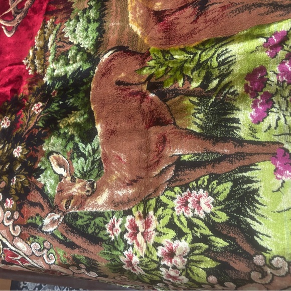 Vintage Wall Tapestry Hanging Vibrant Nature Scene Deer Family Buck Doe Fawn - Picture 6 of 7